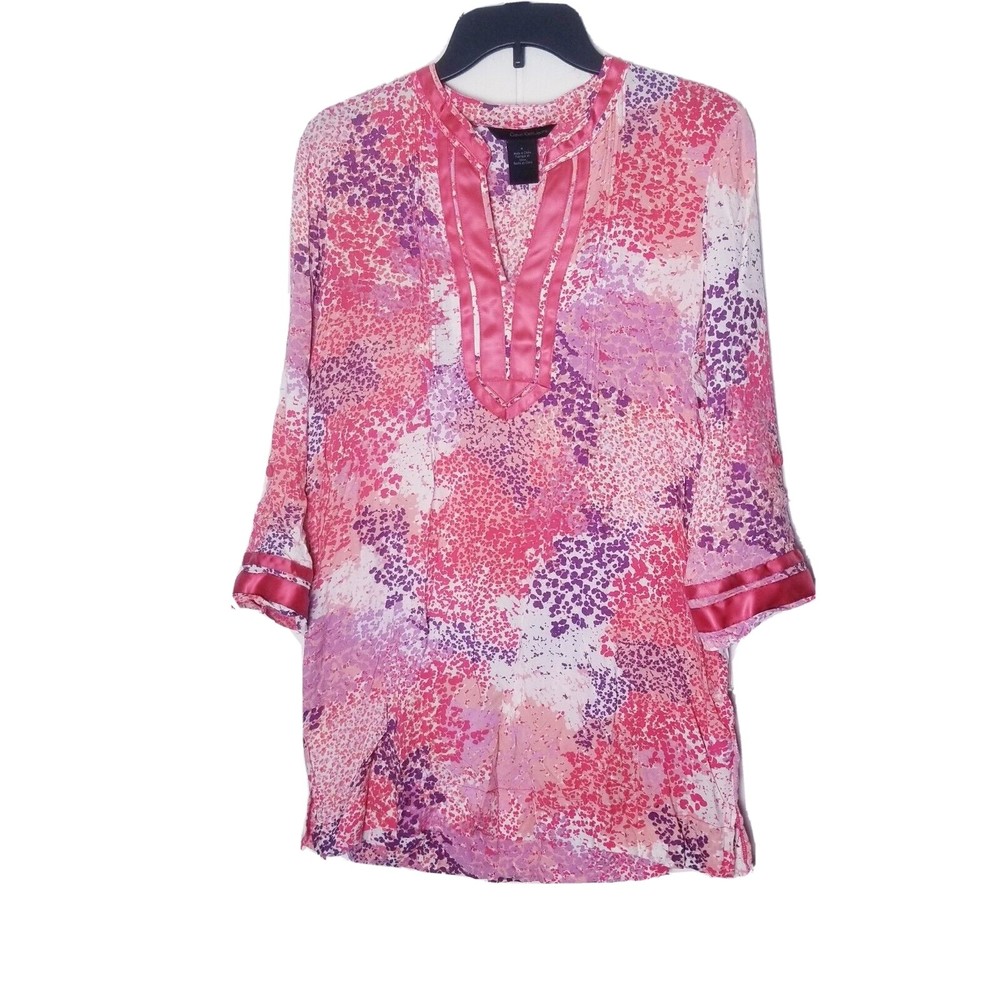 Calvin Klein Floral Tunic Top Women Size Medium Tab Sleeve Pink